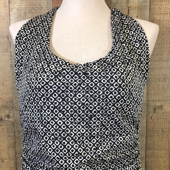 Lands End Black Monogram Print One Piece Swimsuit Womens 16 Underwire Halter - Picture 2 of 14